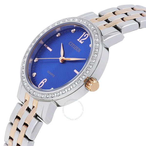 Citizen Quartz Crystal Blue Dial Two-Tone Ladies Watch EL3106-59L - The Watches Men & Co #2