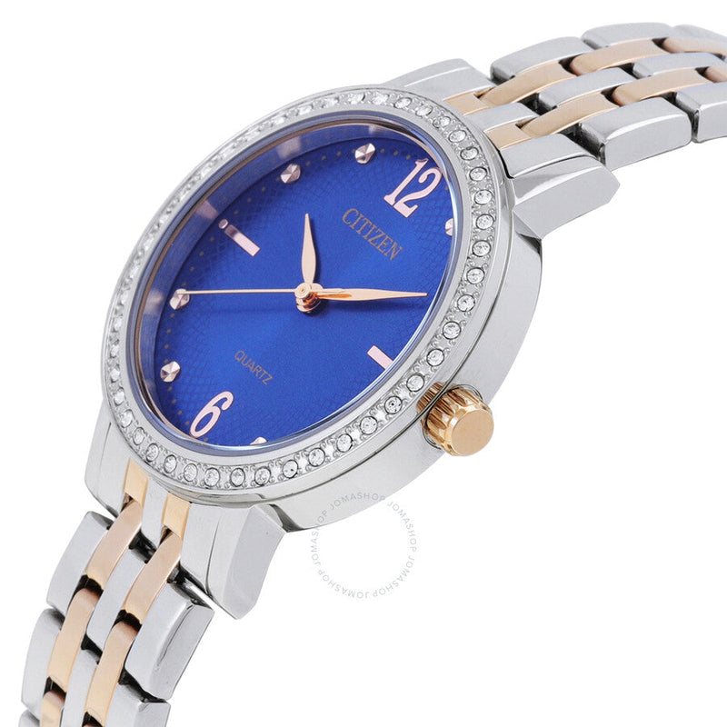 Citizen Quartz Crystal Blue Dial Two-Tone Ladies Watch EL3106-59L - The Watches Men & Co #2