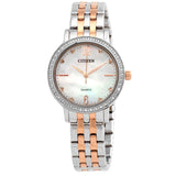 Citizen Quartz Crystal Mother of Pearl Dial Two-Tone Ladies Watch EL3106-59D - The Watches Men & Co