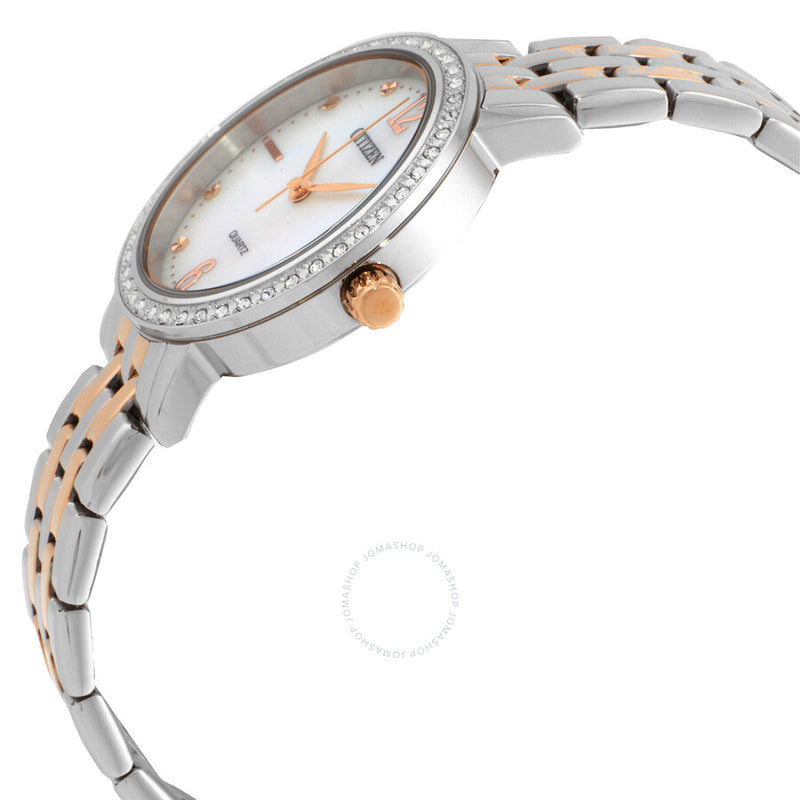 Citizen Quartz Crystal Mother of Pearl Dial Two-Tone Ladies Watch EL3106-59D - The Watches Men & Co #2
