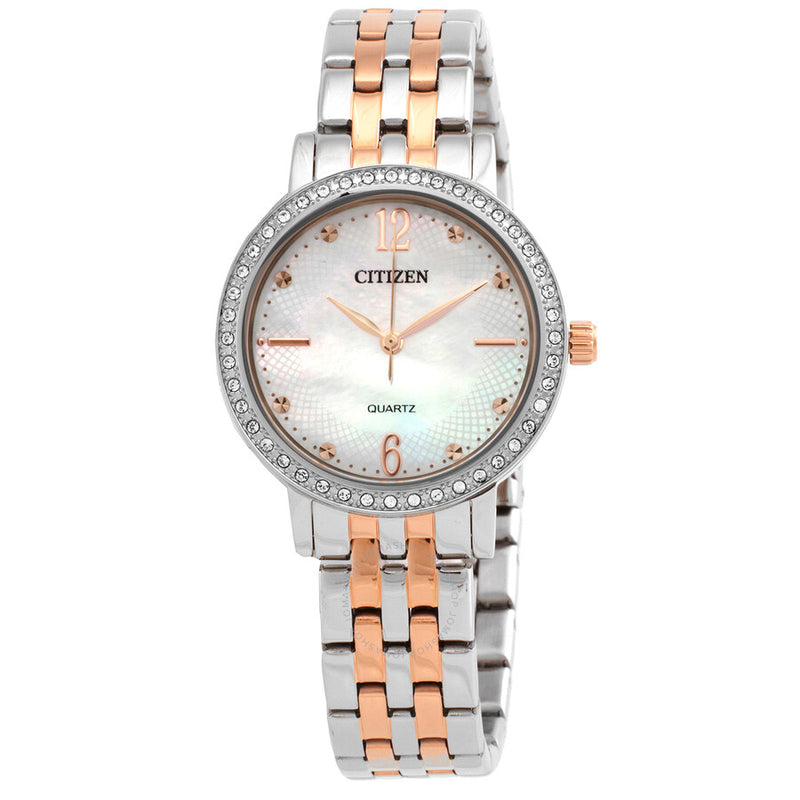 Citizen Quartz Crystal Mother of Pearl Dial Two-Tone Ladies Watch EL3106-59D - The Watches Men & Co