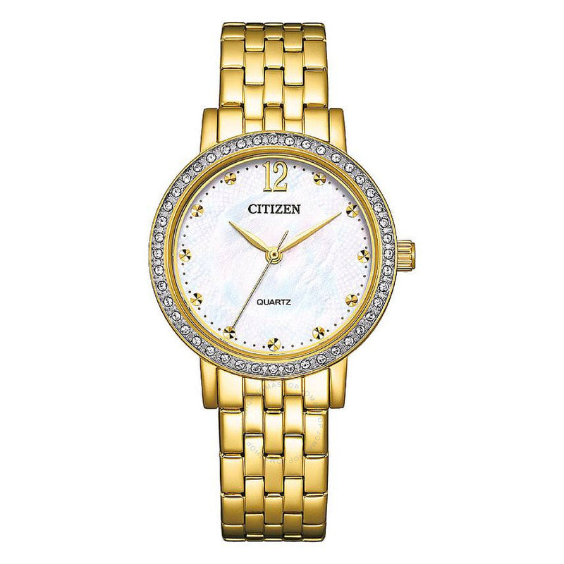 Citizen Quartz Crystal White Mother of Pearl Dial Ladies Watch EL3102-50D - The Watches Men & Co