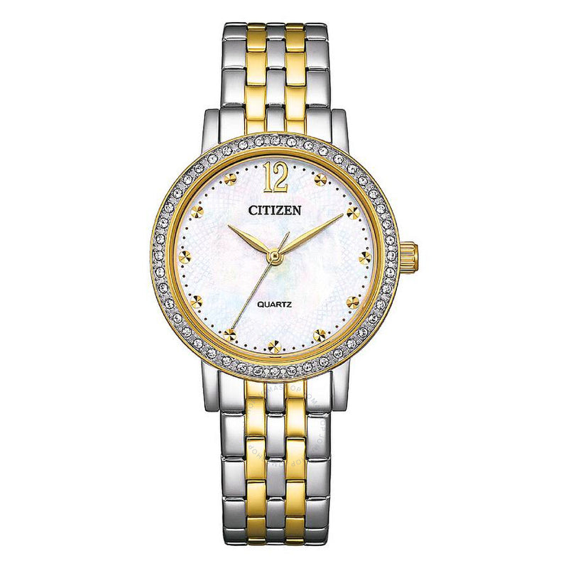 Citizen Quartz Crystal White Mother of Pearl Dial Ladies Watch EL3104-54D - The Watches Men & Co
