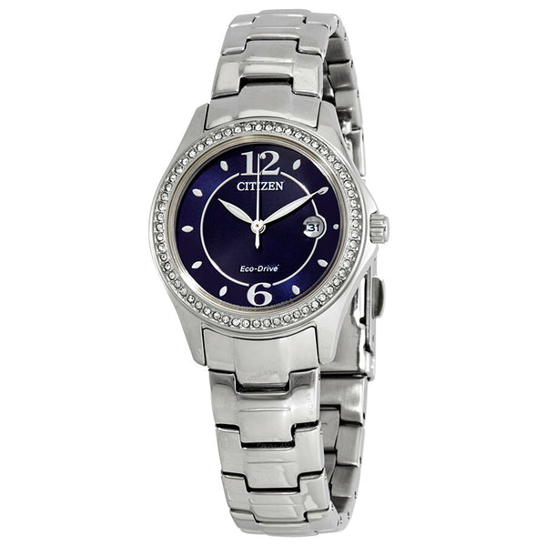 Citizen Silhouette Crystal Eco-Drive Blue Dial Stainless Steel Ladies Watch FE1140-86L - The Watches Men & Co