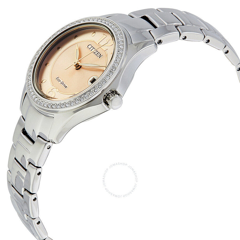 Citizen Silhouette Crystal Eco-Drive Pink Dial Diamond Ladies Watch FE1140-86X - The Watches Men & Co #2
