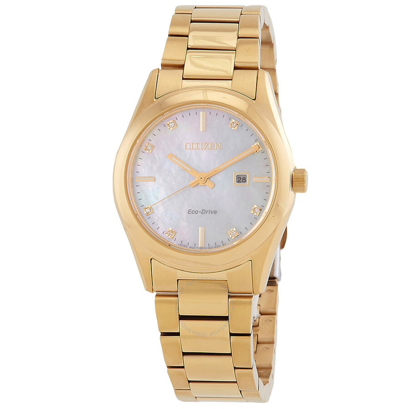 Citizen Sport Luxury Eco-Drive White Mother of Pearl Dial Ladies Watch EW2702-59D - The Watches Men & Co