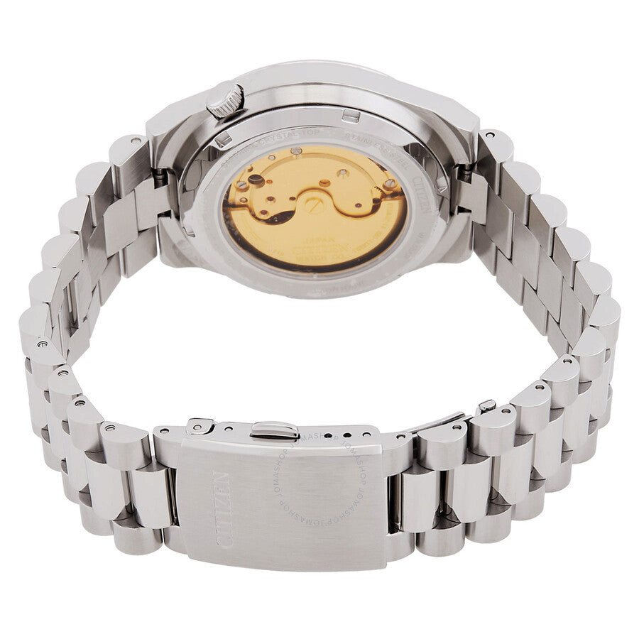 Caseback view of Citizen Tsuyosa automatic watch showing golden movement through transparent display