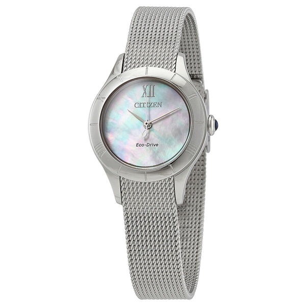Citizen White Mother of Pearl Dial Stainless Steel Mesh Ladies Watch EM0780-83D - The Watches Men & Co