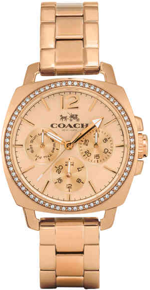 Coach rose gold stainless steel women's watch with crystal bezel and chronograph dial