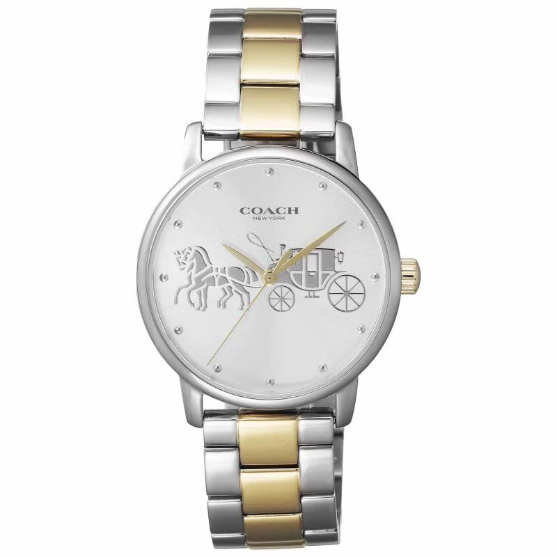 Coach 2-tone silver and gold watch with horse carriage dial and mixed metal bracelet