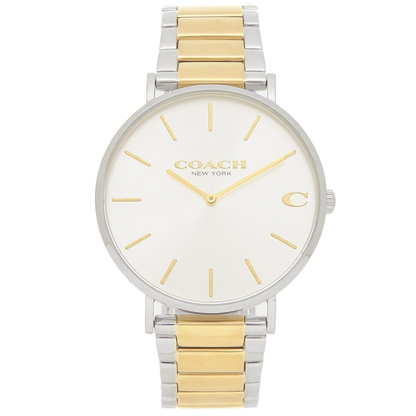 Coach analog business quartz men's watch with two-tone bracelet and cream dial