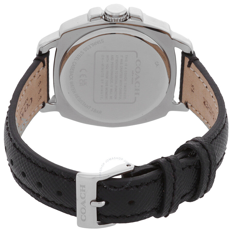 Coach Boyfriend watch caseback with black leather strap