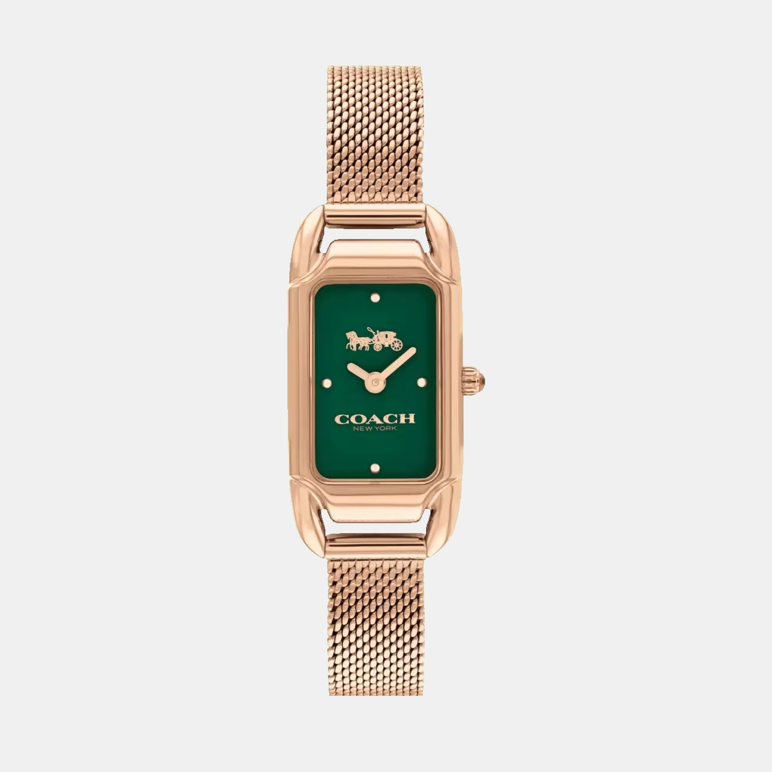 Coach Cadie rose golden mesh women's watch with green dial and Coach logo