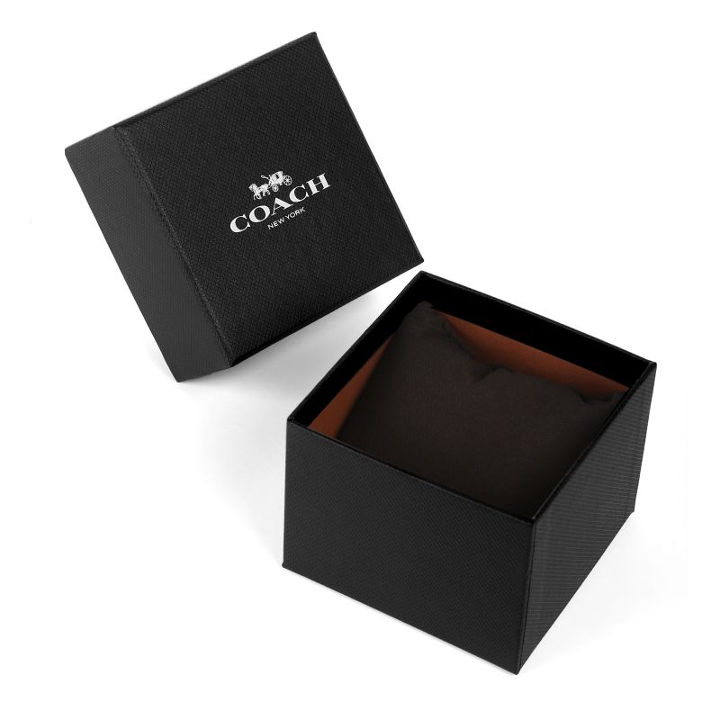 Coach Cary watch packaging with black box and Coach branding