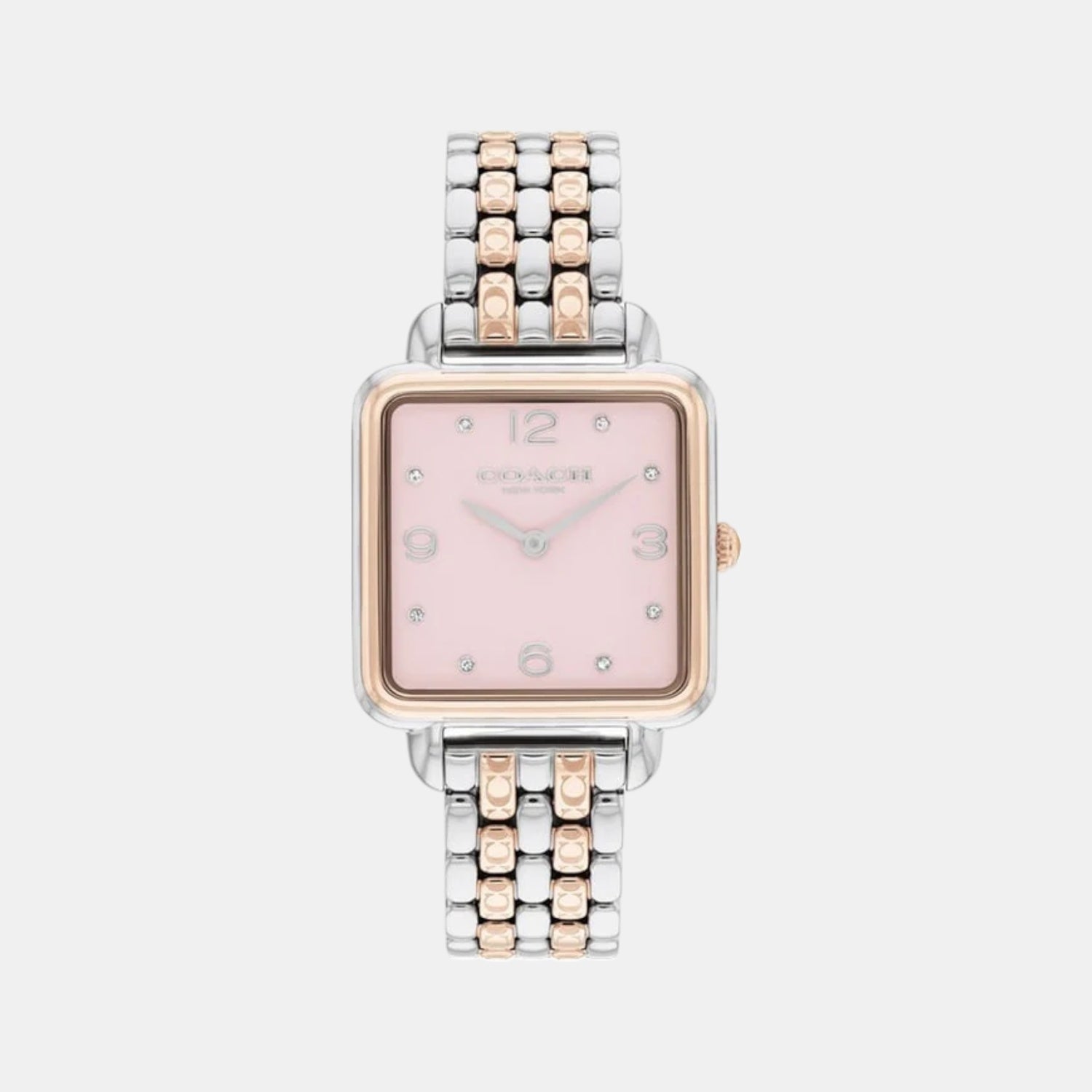 Coach Cass pink dial watch with diamond indices and two-tone stainless steel bracelet