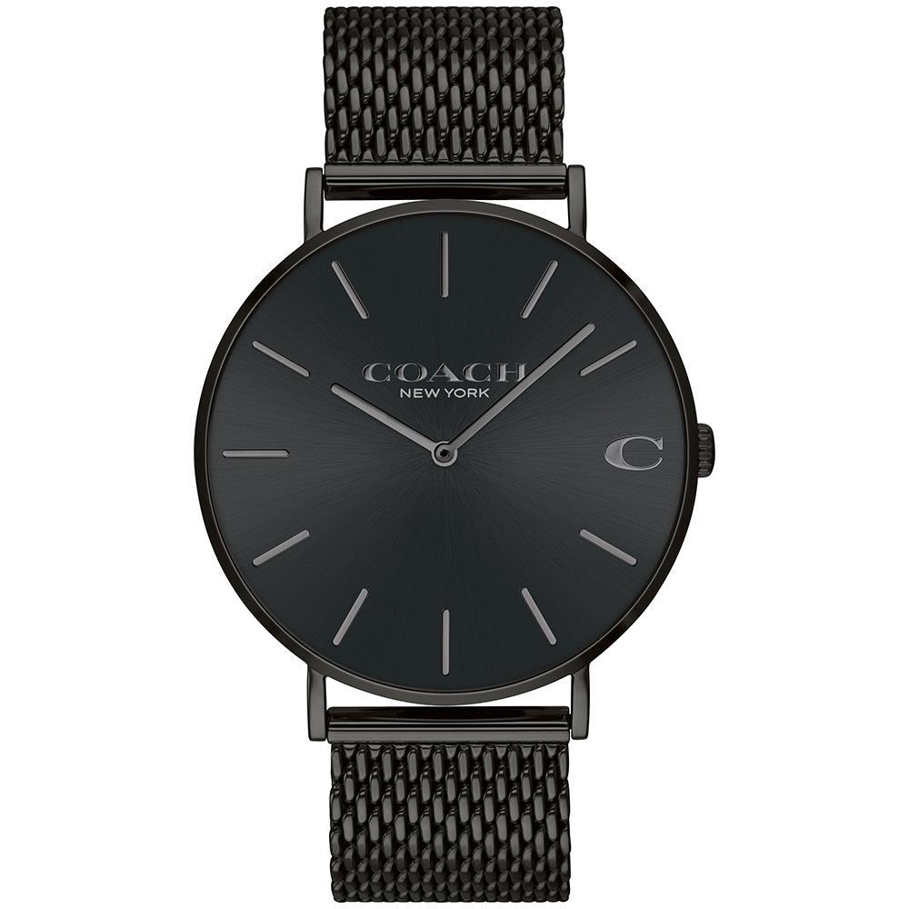 Coach Charles black dial men's watch with black mesh strap and minimalist dial design