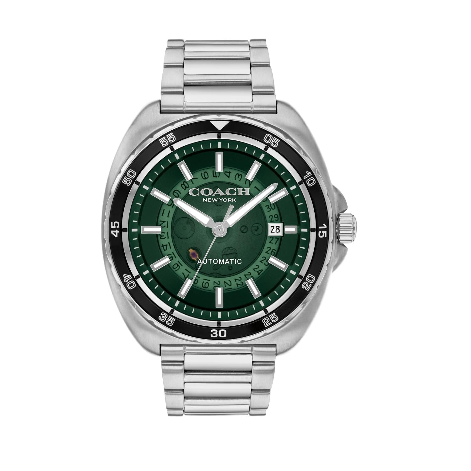 COACH Charter automatic men's watch with green dial and stainless steel bracelet