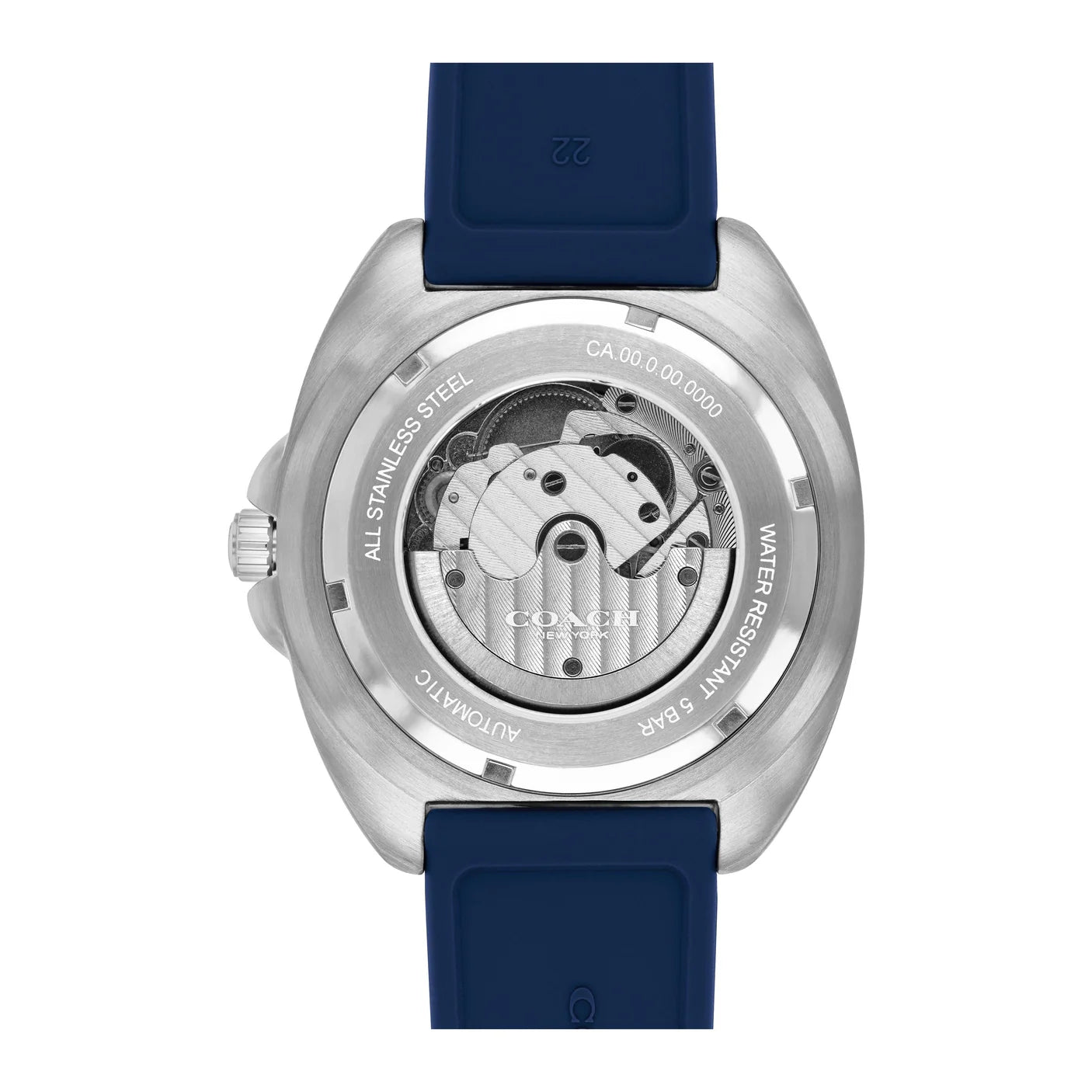 COACH Charter watch caseback displaying automatic movement and engravings