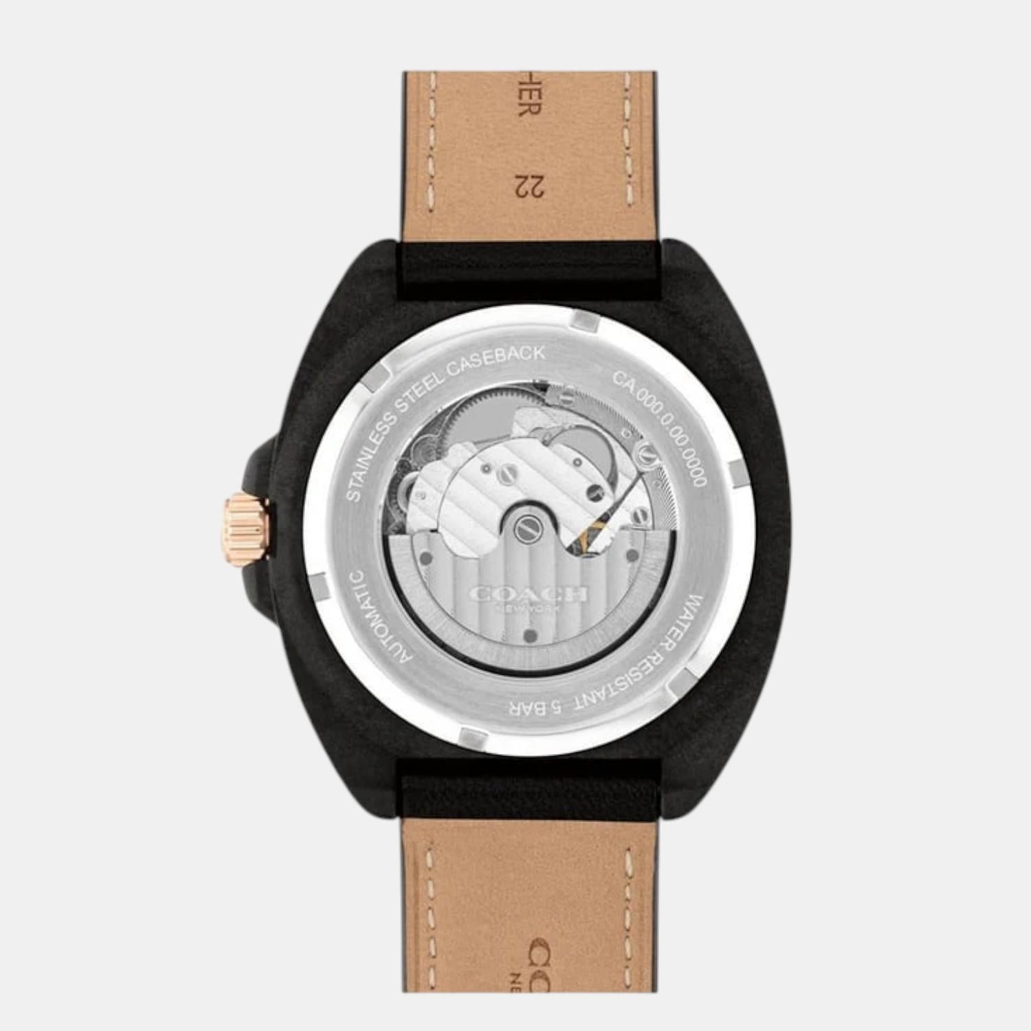 Coach Charter caseback displaying automatic movement with visible gears and rotor