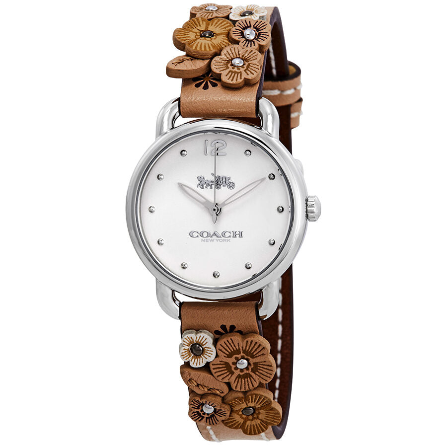 Coach Delancey white dial ladies watch with floral leather strap