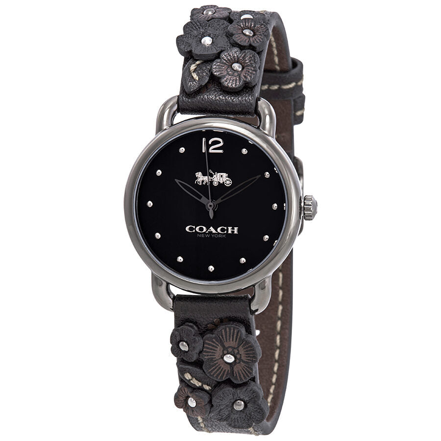 Coach Delancey black dial ladies watch with floral embroidered leather strap