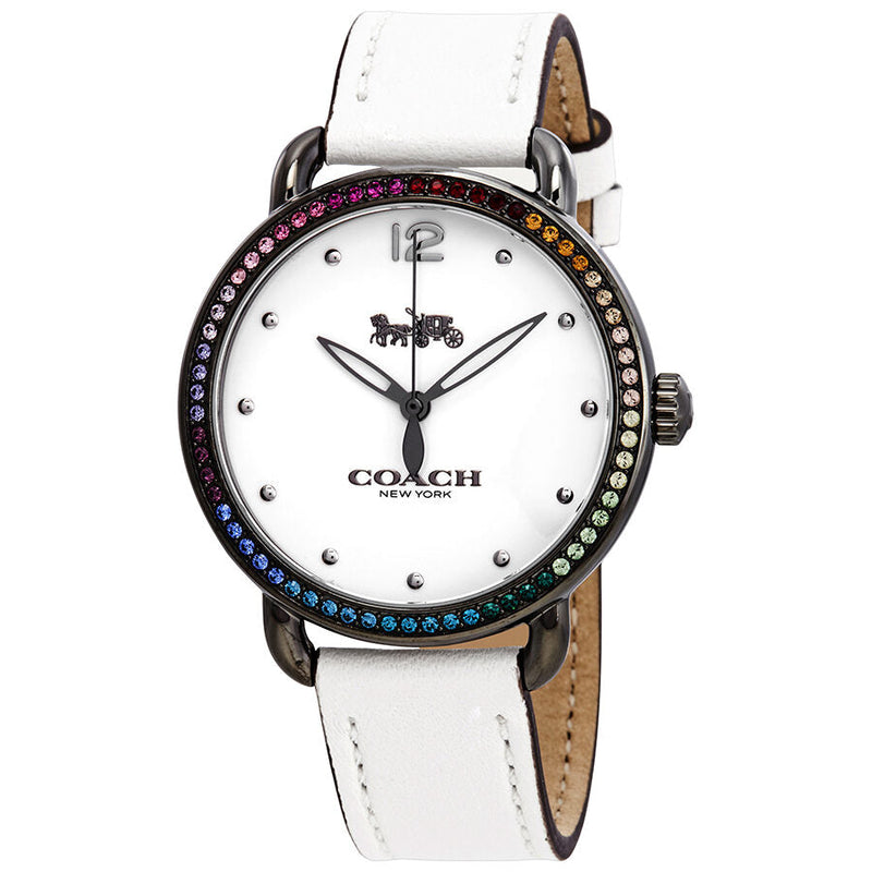 Coach Delancey Crystal White Dial White Leather Ladies Watch 14502888 - BigDaddy Watches