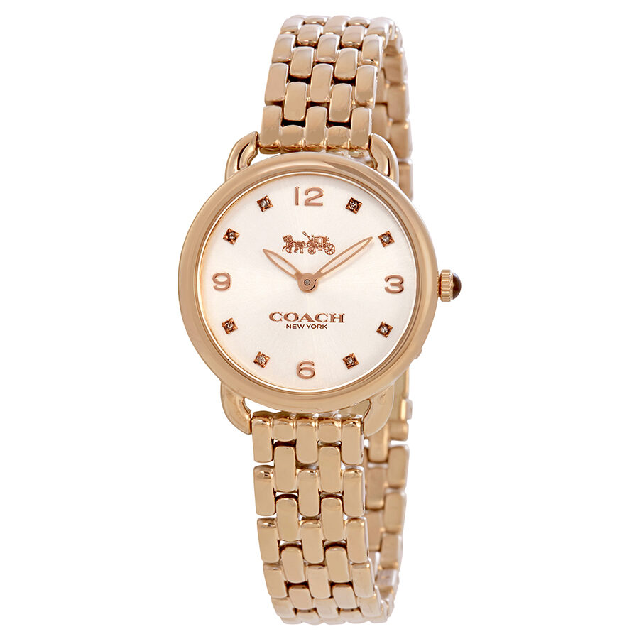 Coach Delancey Slim rose gold-tone ladies watch with silver dial and jeweled hour markers