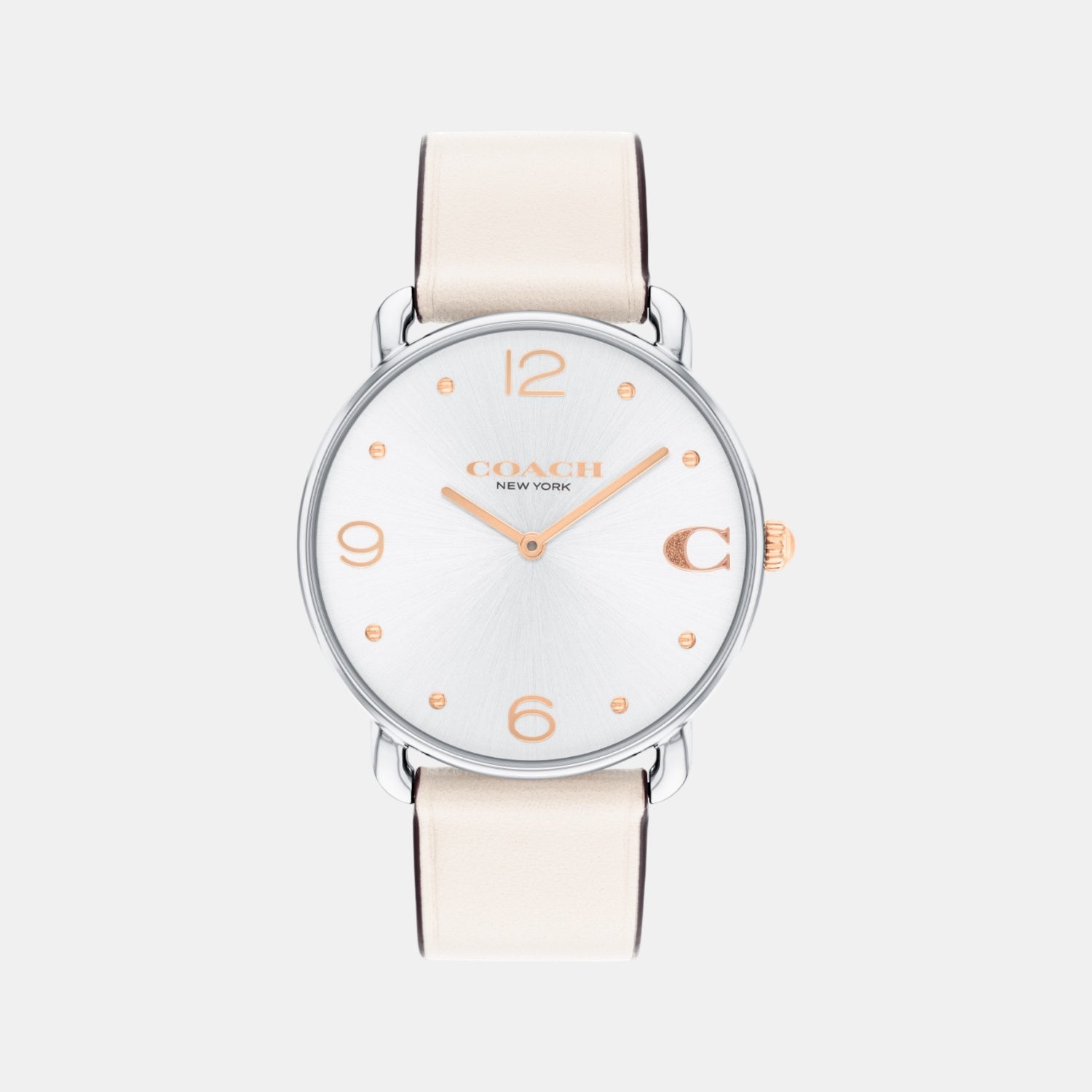 COACH Elliot white dial women's watch with chalk leather strap and rose gold accents