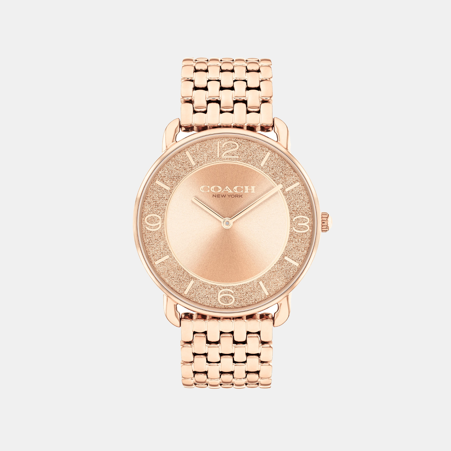 COACH Elliot rose gold women's watch with sunburst dial and glitter-adorned bezel