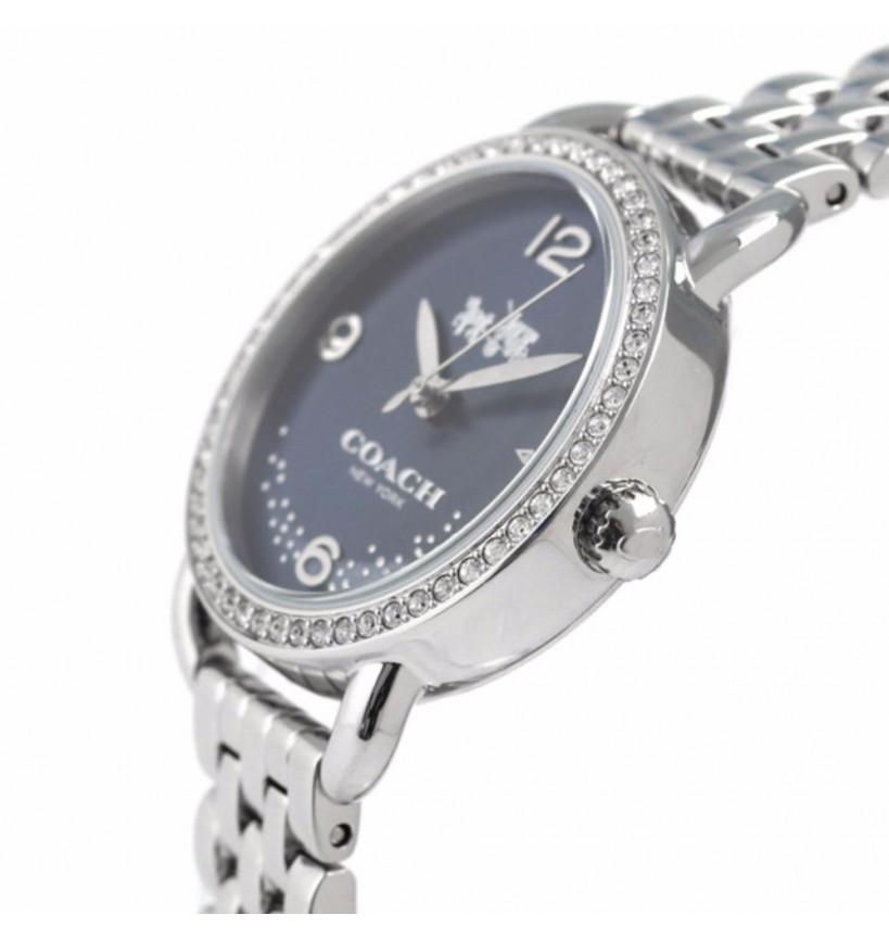 Coach Glitz watch side profile showing case depth and stainless steel bracelet links