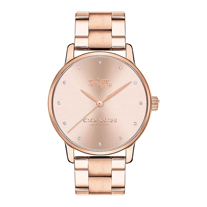 Coach Grand rose gold-toned stainless steel ladies watch with champagne dial and crystal hour markers