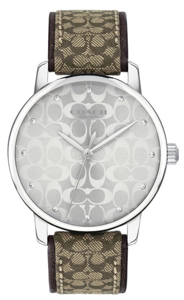 Coach Grand Signature watch with white dial and khaki signature strap