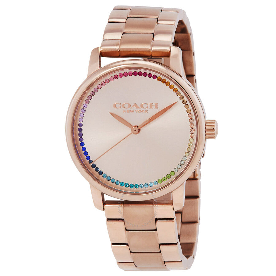 Coach Grand rose gold-tone ladies watch with colorful crystal bezel and matching bracelet