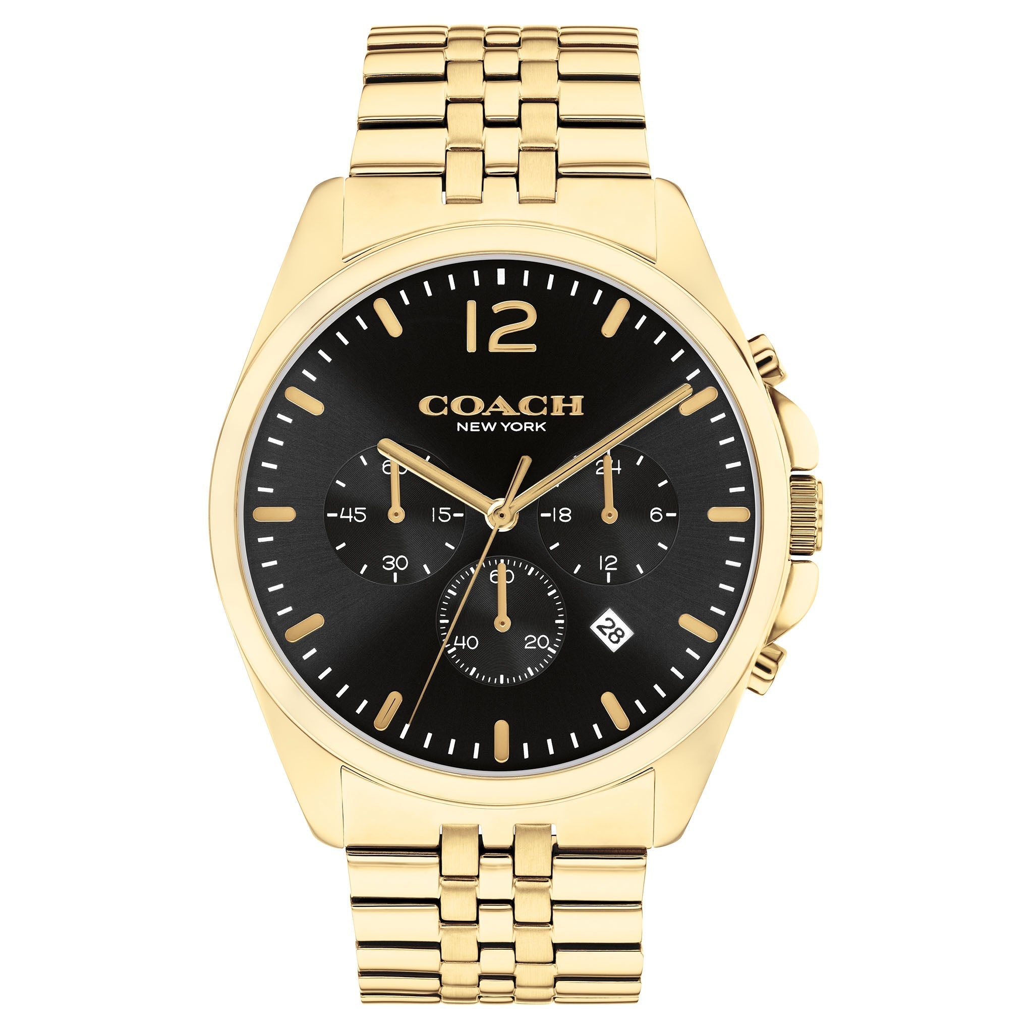 Coach Greyson chronograph men's watch with black dial and gold-tone bracelet