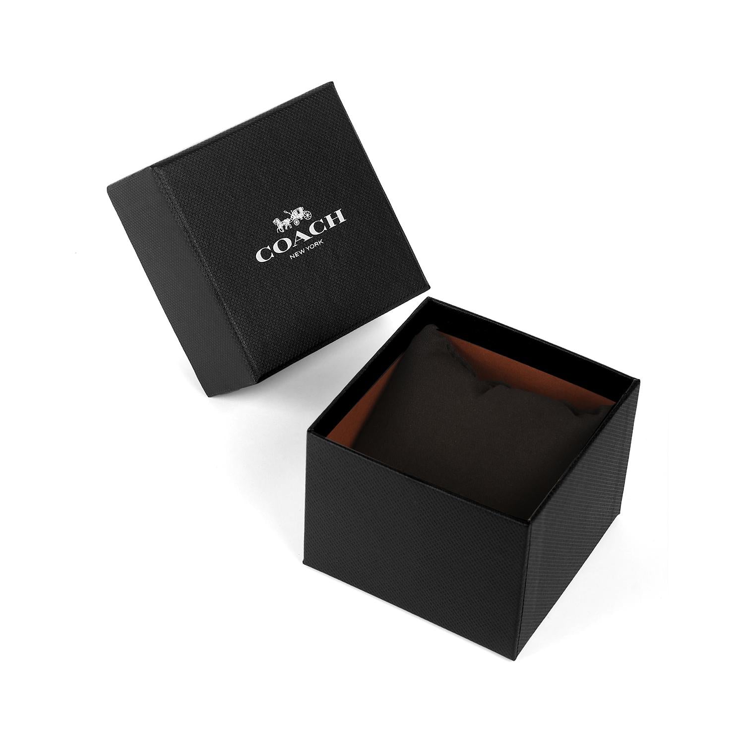 Coach Kent watch packaging with black Coach branded box