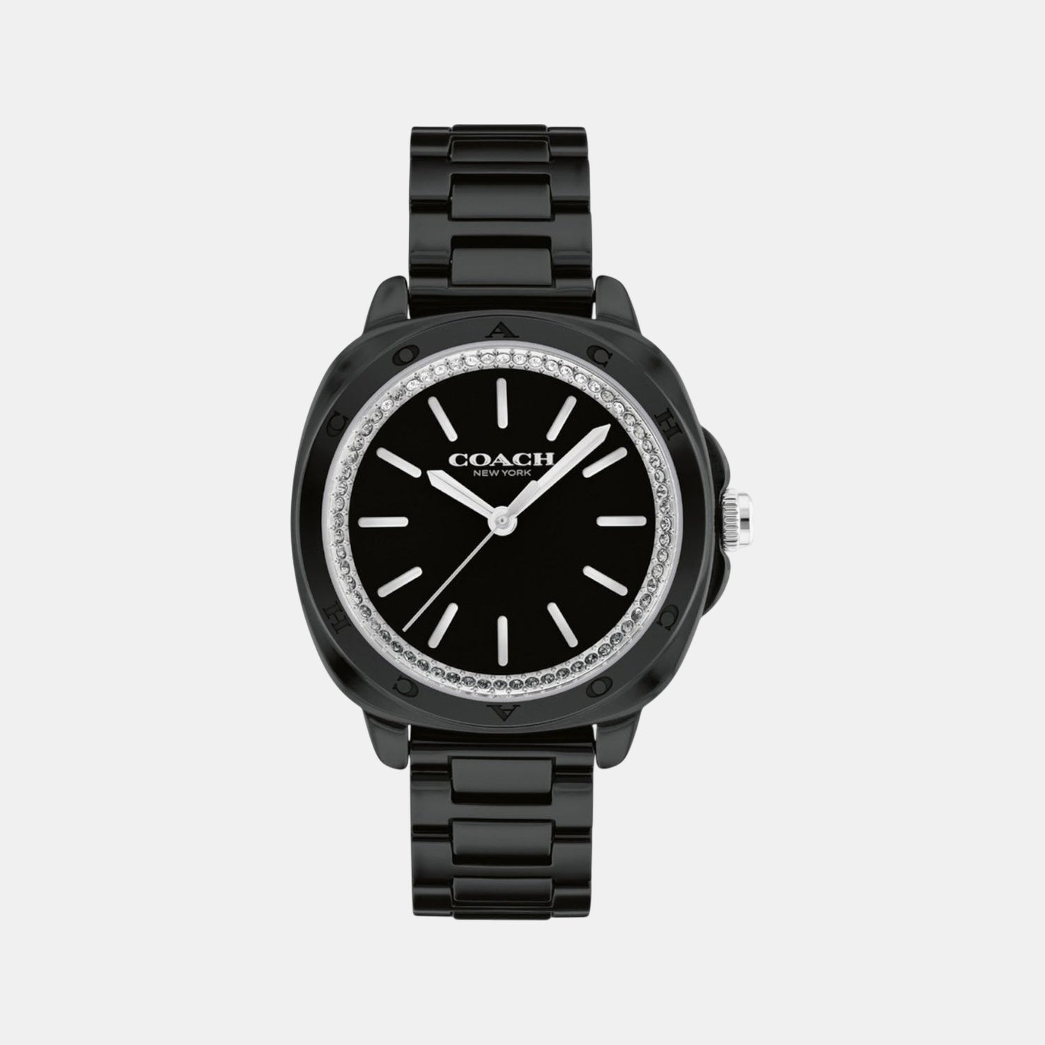 Coach Kitt black ceramic women's watch with crystal bezel and black dial