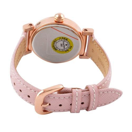 Coach Madison watch caseback showing rose gold case back and pink leather strap with buckle