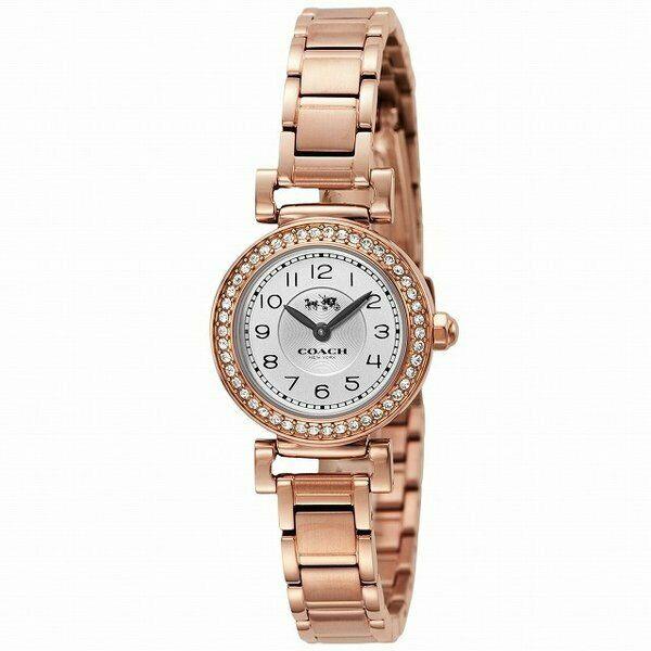 Coach Madison rose gold women's watch with crystal bezel and white dial