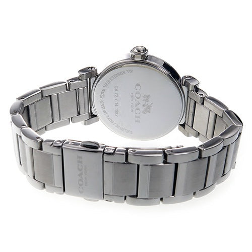 Coach Madison watch caseback showing silver stainless steel back with Coach branding