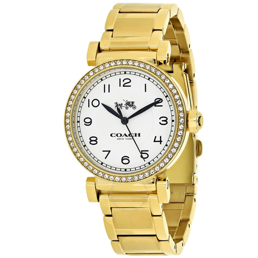 Coach Madison white dial ladies watch with gold-tone stainless steel case and crystal bezel
