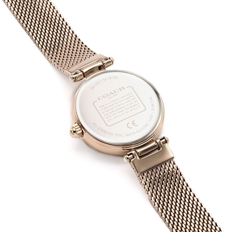 Coach Park watch caseback showing brand information and specifications