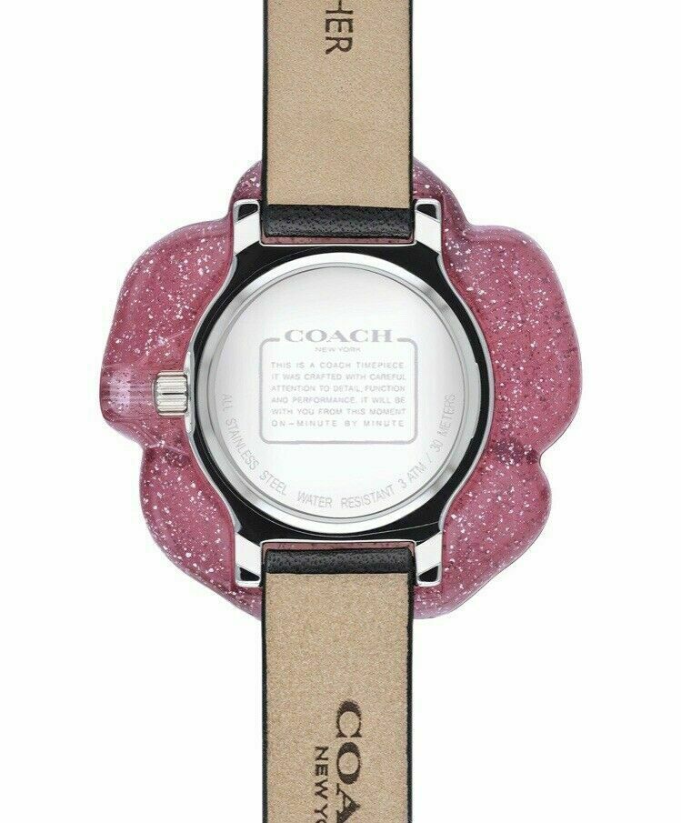 Coach Perry caseback showing engraved Coach branding and watch specifications
