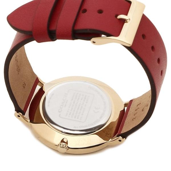 Coach Perry watch caseback and leather strap detail with buckle