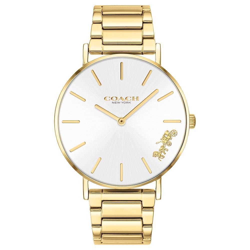 Coach Perry gold steel women's watch with white dial and gold hour markers