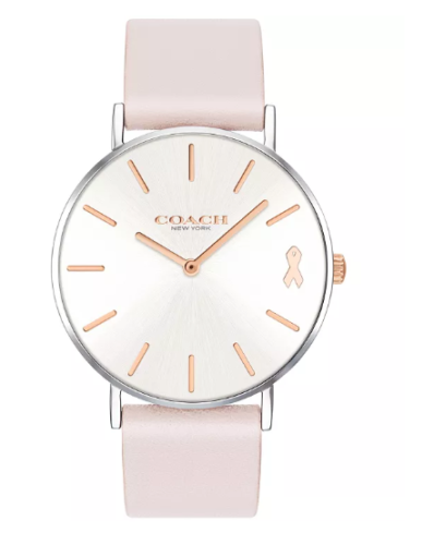 Coach Perry white dial ladies watch with pink leather strap and rose gold accents