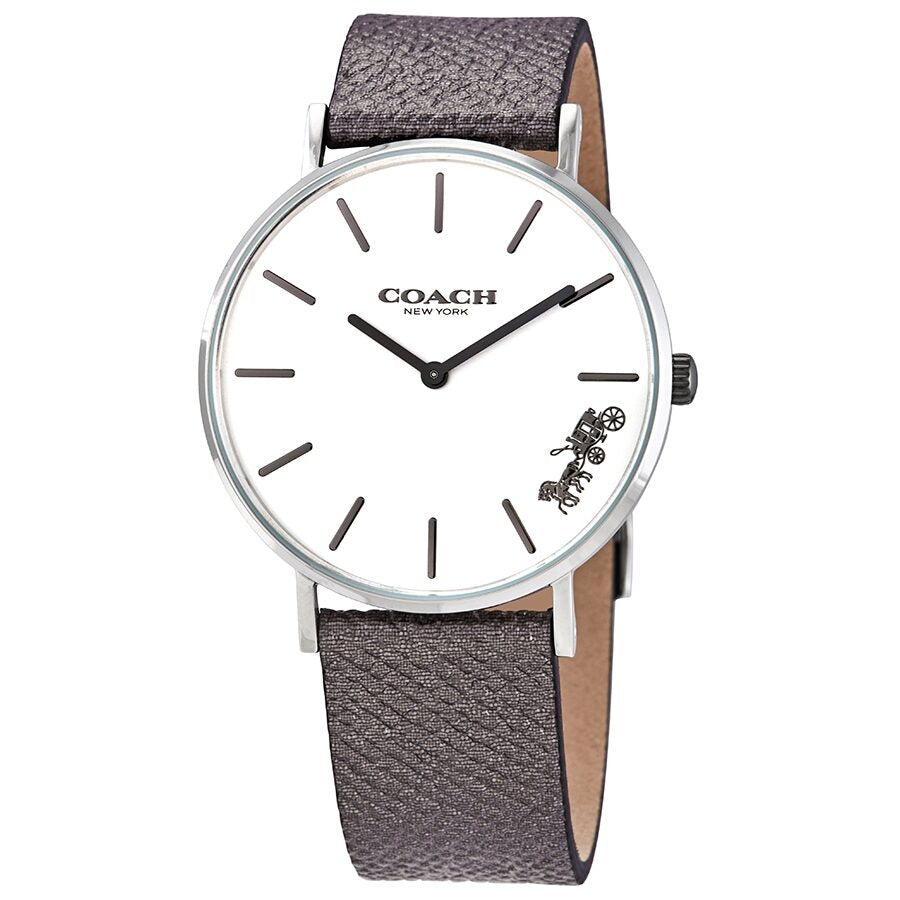 Coach Perry ladies quartz watch with white dial and grey textile strap