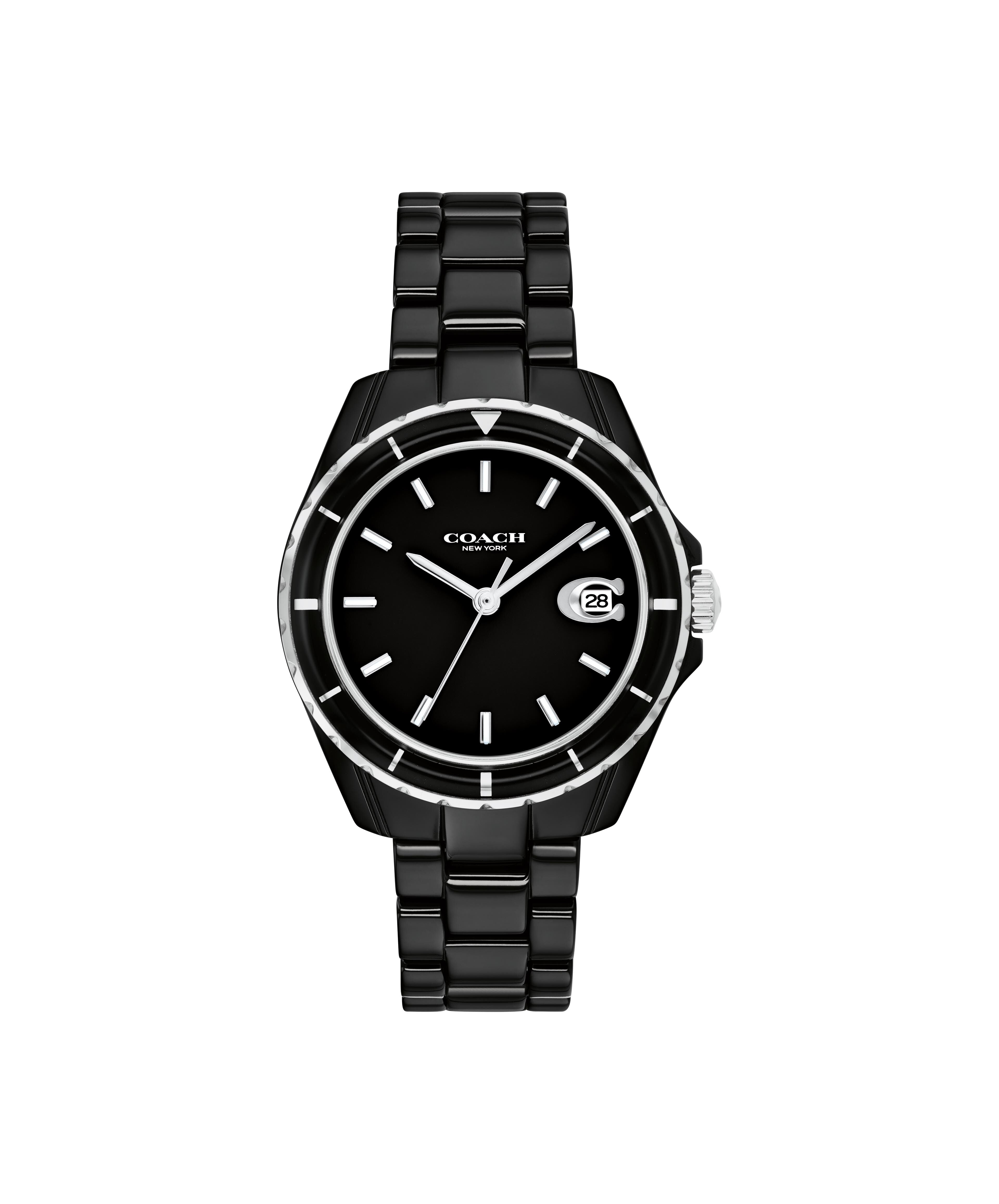 Coach Preston black dial quartz ladies watch with date window and black steel bracelet