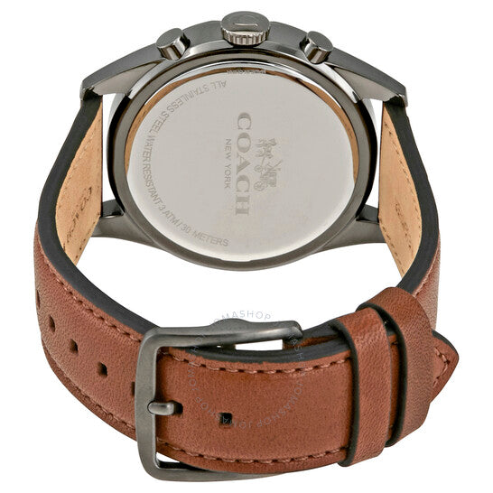 Coach Sullivan watch case back showing engraved logo and specifications on stainless steel