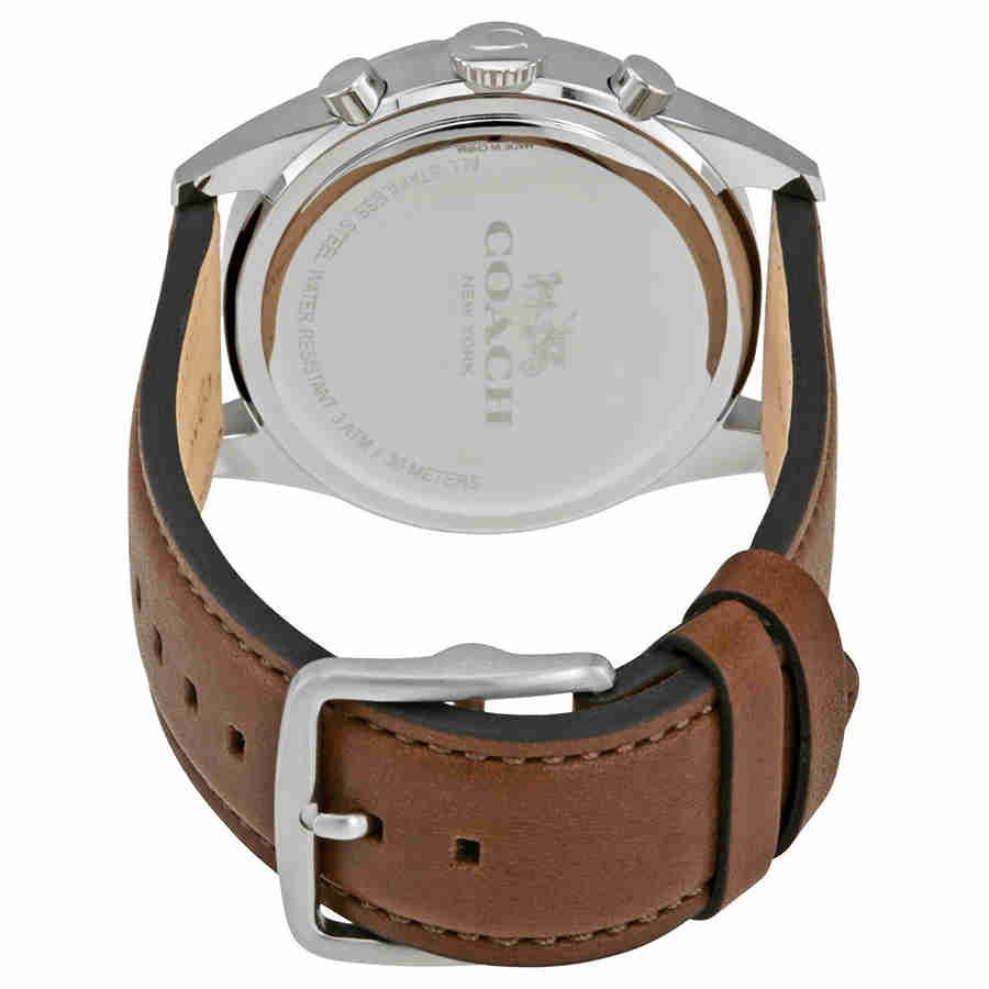 Coach Sullivan watch caseback with Coach logo and brown leather strap visible