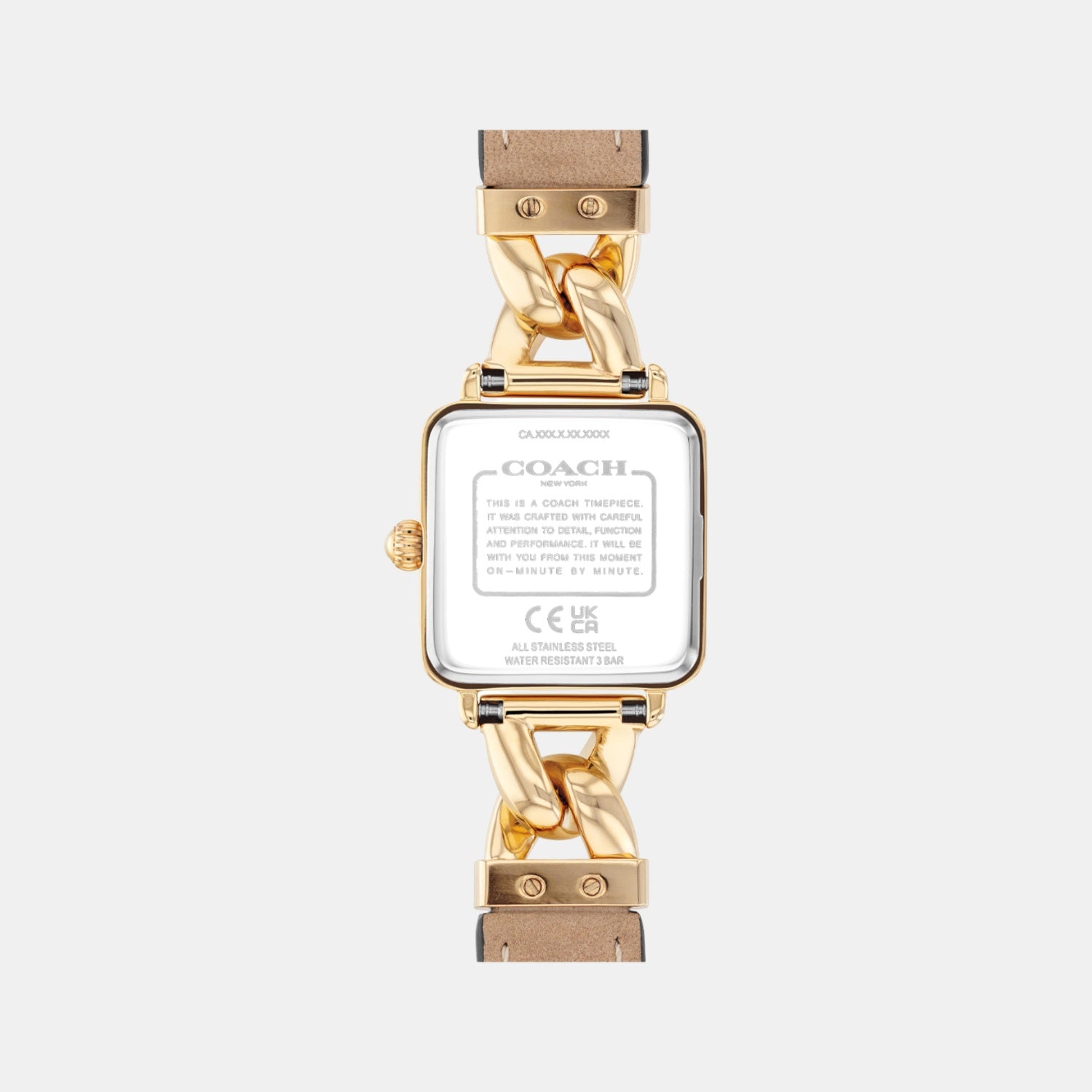 Coach Ladies Watch caseback showing water resistance and certification markings